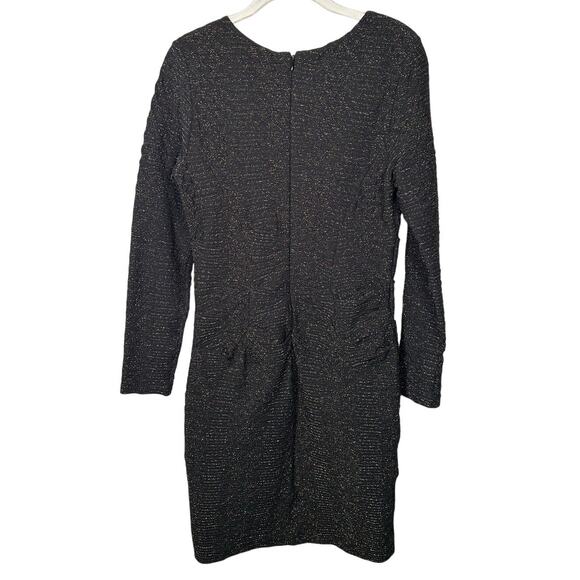 Nicole Miller Artelier Black & Gold Shimmer Long Sleeve Ruched Dress Women's 12 - Picture 2 of 6